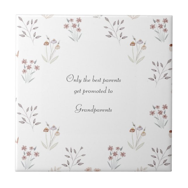 Floral Pregnancy Announcement Grandparents To Be Tile (Front)