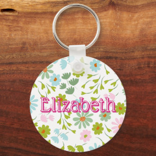 Floral Preppy Personalized Girl School Bag Tag Keychain
