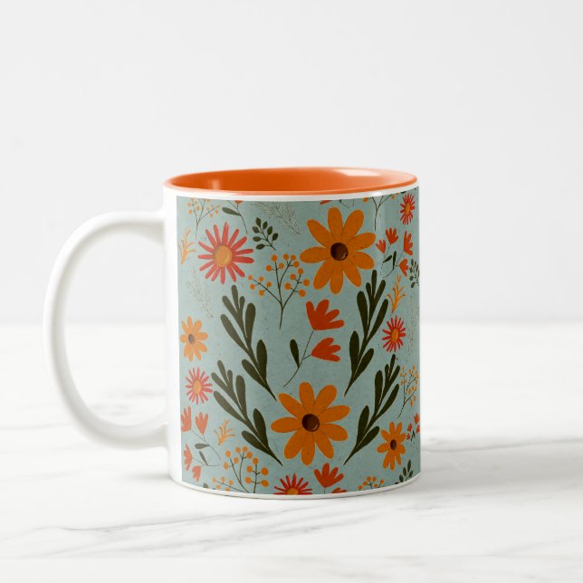 Floral Pretty Colourful Flowers Mug (Left)