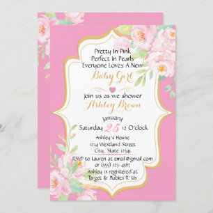 Floral Pretty In Pink Baby Shower Invitation