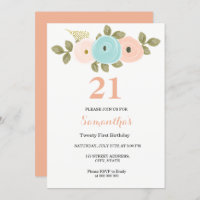 Floral Pretty Peach 21st Birthday Invitation