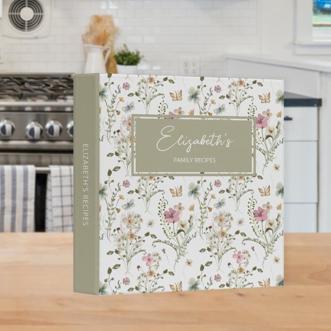 Floral Pretty Personalized Recipe 3 Ring Binder (Creator Uploaded)