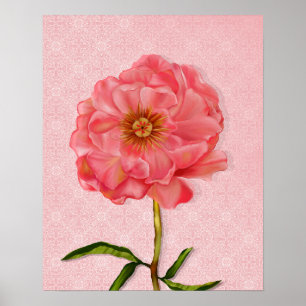 Floral Pretty Pink Peony Flower Art Poster