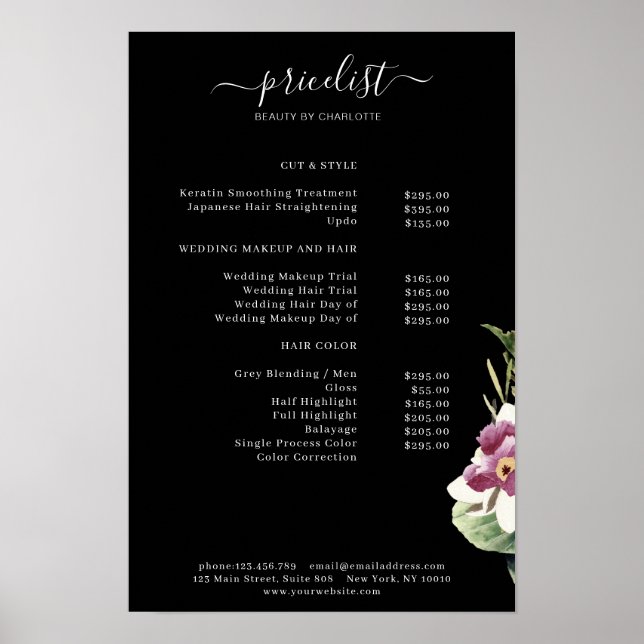 Floral Price List Poster (Front)