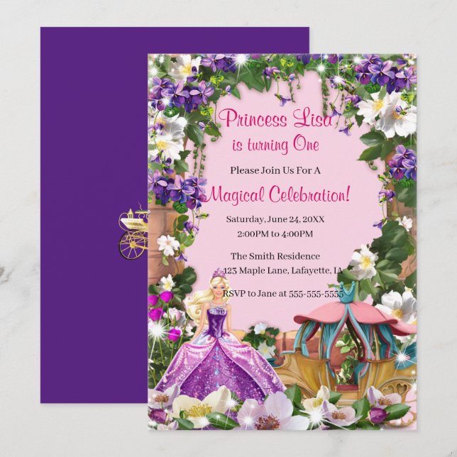 Floral Princess Enchanted Fairy Tale Birthday Invitation (Front/Back)
