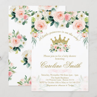 Floral Princess Gold Crown Baby Shower Invitation