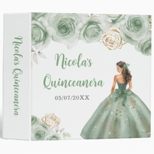 Floral Princess in a Sage Green Dress Quinceanera Binder
