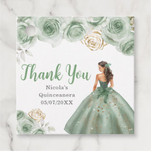 Floral Princess in a Sage Green Dress Quinceanera Favour Tags
