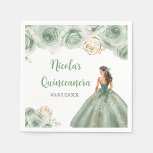 Floral Princess in a Sage Green Dress Quinceanera  Napkin