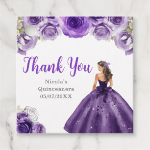 Floral Princess in Dark Purple Dress Quinceanera Favour Tags