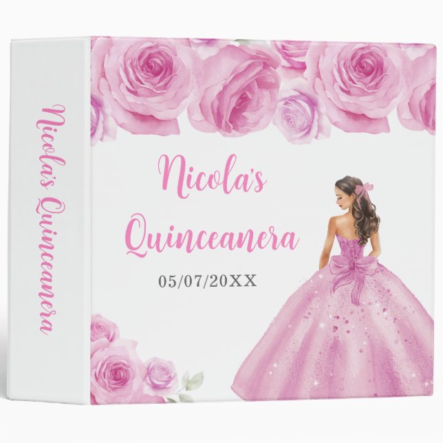 Floral Princess in Light Pink Dress Quinceanera Binder (Front/Spine)