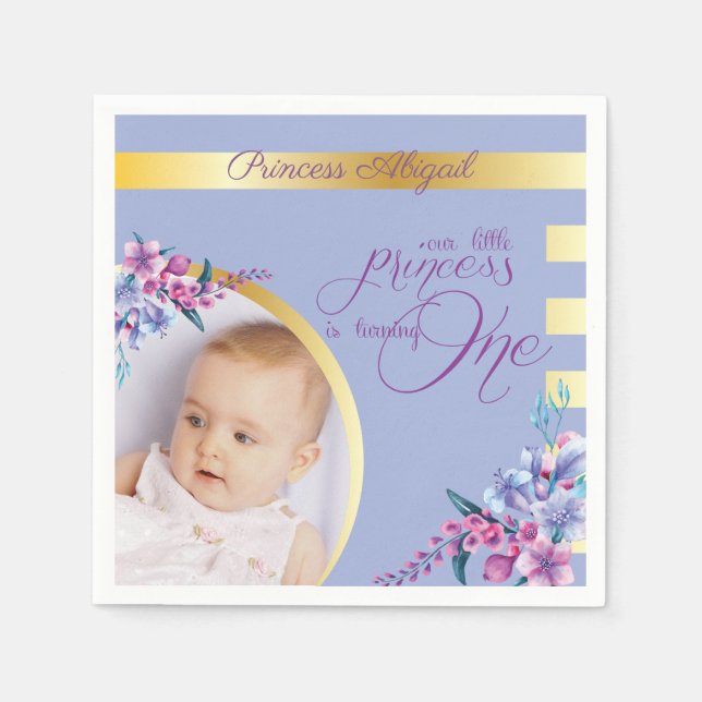 Floral Princess Photo Birthday Napkin (Front)