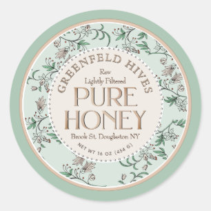 Floral Print Bees Pale Green and Blush Raw Honey   Classic Round Sticker
