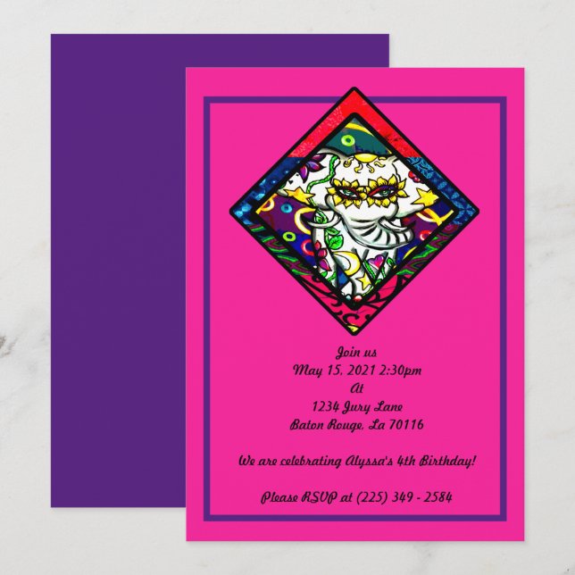 Floral Print Carnival Elephant Invitation (Front/Back)