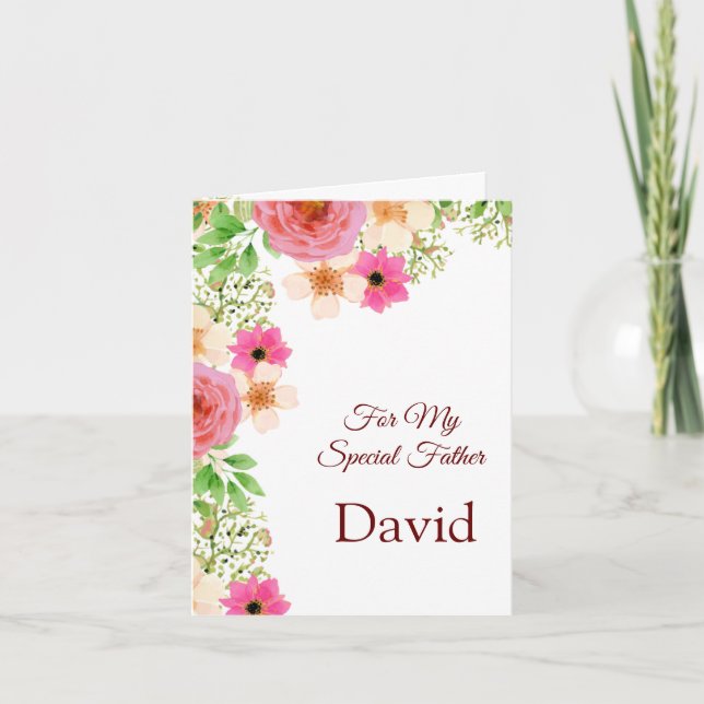 Floral Print Custom Name Birthday Card-Father Card (Front)