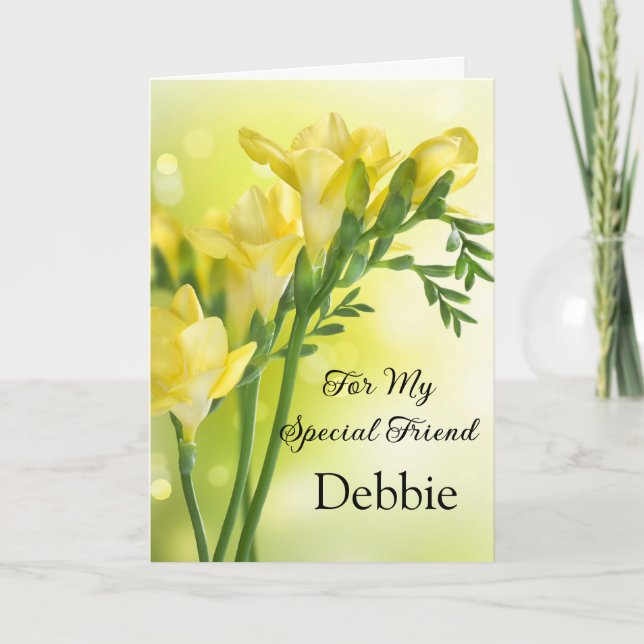 Floral Print Custom Name Birthday Card-Friend Card (Front)