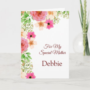 Floral Print Custom Name Birthday Card-Mother Card