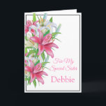 Floral Print Custom Name Birthday Card-Sister Card<br><div class="desc">Imagine this lovely floral printed birthday card being opened by your special sister with her custom name on it. Greeting printed inside wishing recipient a happy birthday .  
Customize her name by choosing menu at right,  click on "Debbie"  and change text. Customize further or buy as is.</div>