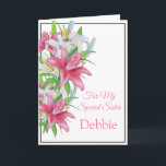 Floral Print Custom Name Birthday Card-Sister Card<br><div class="desc">Imagine this lovely floral printed birthday card being opened by your special sister with her custom name on it. Greeting printed inside wishing recipient a happy birthday .  
Customize her name by choosing menu at right,  click on "Debbie"  and change text. Customize further or buy as is.</div>