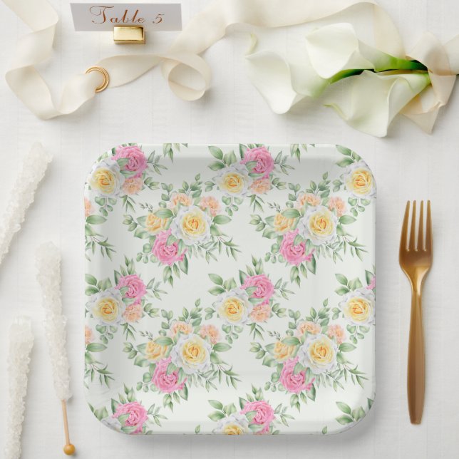 Floral Print  Paper Plate (Wedding)