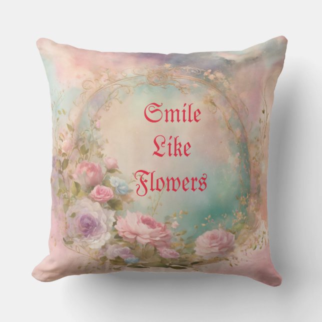 Floral Print Throw Pillow" Outdoor Pillow (Front)