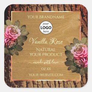 Floral Product Labels Brown Wood Tree Bark Logo