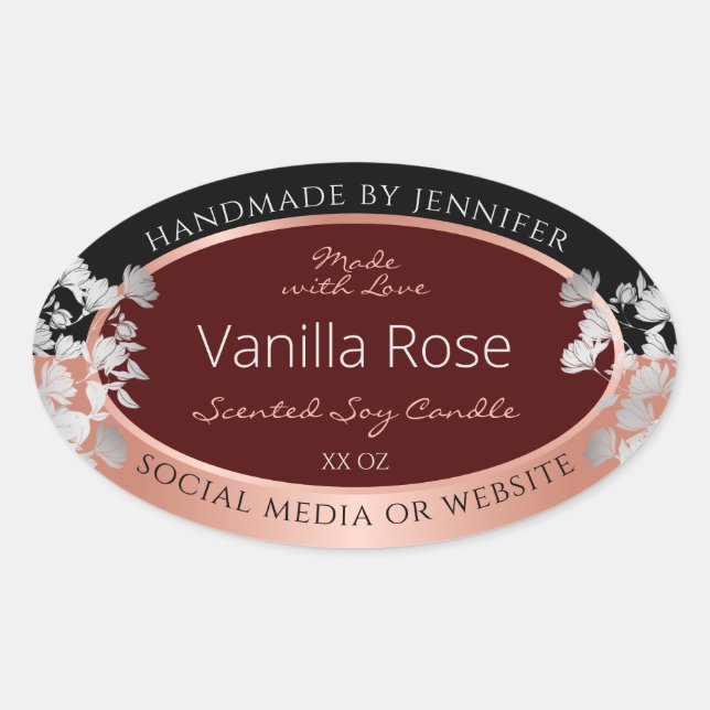 Floral Product Labels Burgundy Black and Rose Gold (Front)