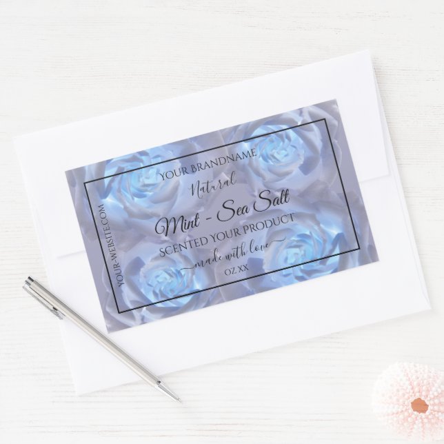 Floral Product Labels Luminous Light Blue Roses (Envelope)