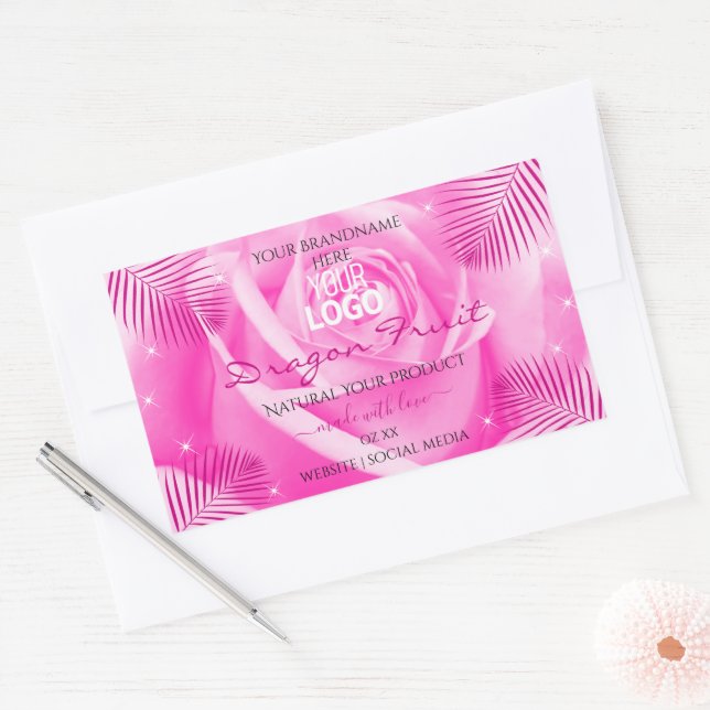 Floral Product Labels Pink Rose Palm Leaves Logo (Envelope)