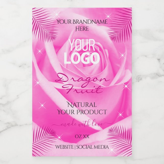 Floral Product Labels Pink Rose Palm Leaves Logo (Single Label)