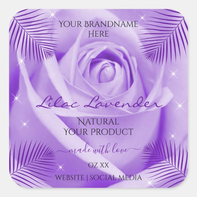 Floral Product Labels Purple Rose with Palm Leaves (Front)