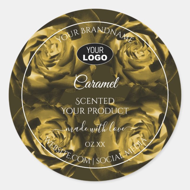 Floral Product Labels Yellow Brown Roses with Logo (Front)