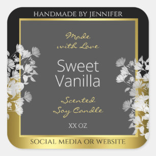 Floral Product Packaging Label Black Gold and Grey