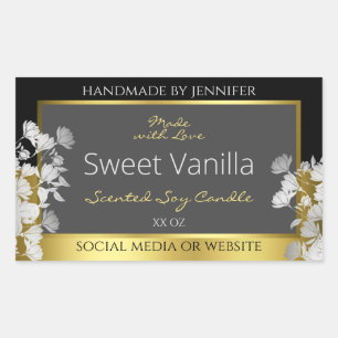 Floral Product Packaging Label Black Gold and Grey
