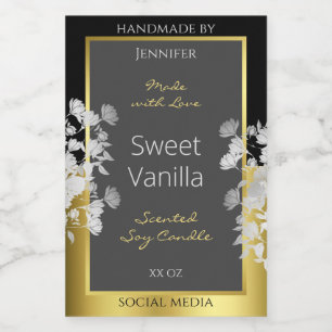 Floral Product Packaging Label Black Gold and Grey
