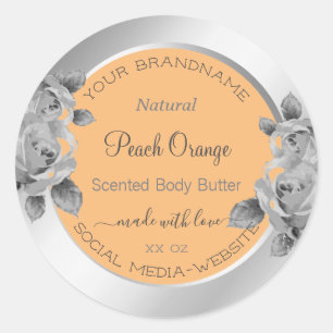 Floral Product Packaging Label Peach Orange Silver