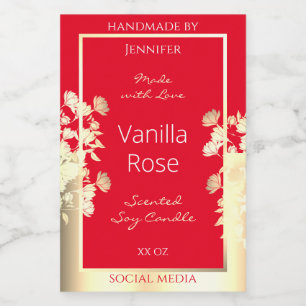 Floral Product Packaging Label Template Red & Gold