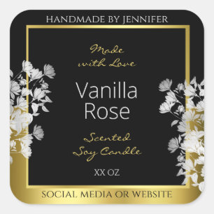 Floral Product Packaging Labels Black Gold Silver