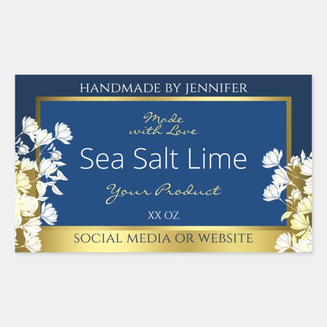 Floral Product Packaging Labels Deep Blue and Gold (Front)