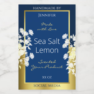 Floral Product Packaging Labels Deep Blue and Gold