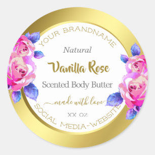 Floral Product Packaging Labels Gold White Pink
