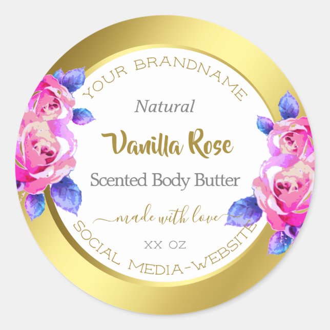 Floral Product Packaging Labels Gold White Pink (Front)