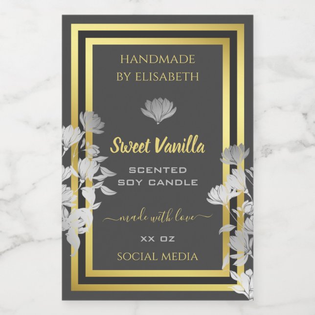 Floral Product Packaging Labels Grey Gold Coloured (Single Label)