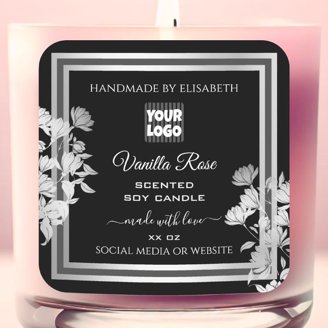 Floral Product Packaging Labels Logo Black Silver (Creator Uploaded)