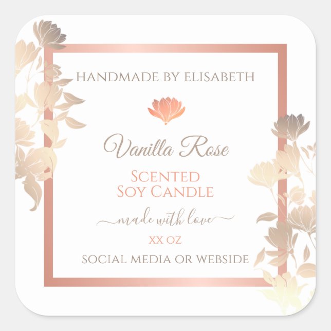 Floral Product Packaging Labels White Rose Gold (Front)