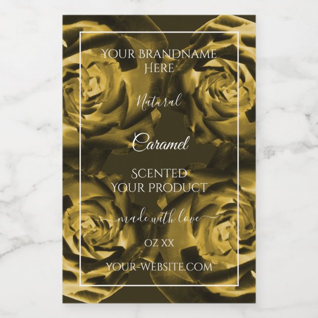 Floral Product Packaging Labels Yellow Brown Roses (Single Label)