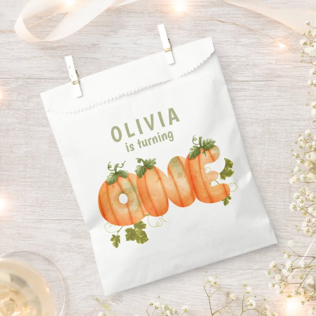 Floral Pumpkin 1st Birthday Fall  Favour Bag (Clipped)