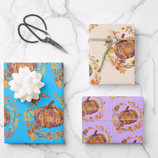 Floral Pumpkin - Autumnal Elegance Wrapping Paper Sheet