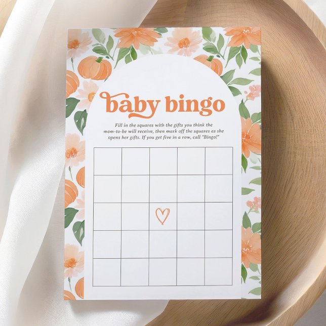 Floral Pumpkin Baby Shower Bingo Game Invitation (Creator Uploaded)