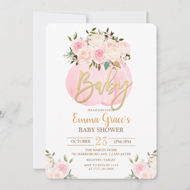 Floral Pumpkin Baby Shower Invitation (Front)